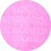 Round Machine Washable Oriental Pink Traditional Rug, wshabs2583pnk