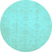 Round Oriental Light Blue Traditional Rug, abs2583lblu