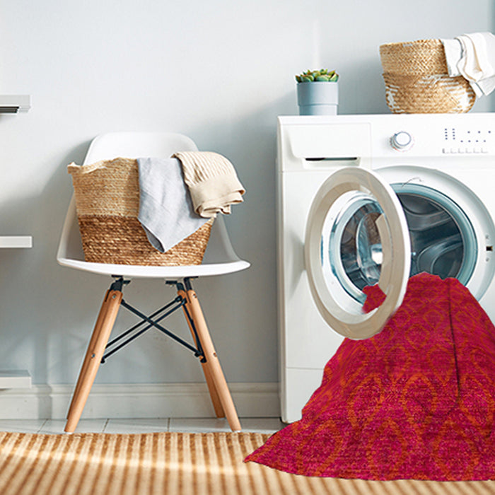 Machine Washable Abstract Red Rug in a Washing Machine, wshabs2584