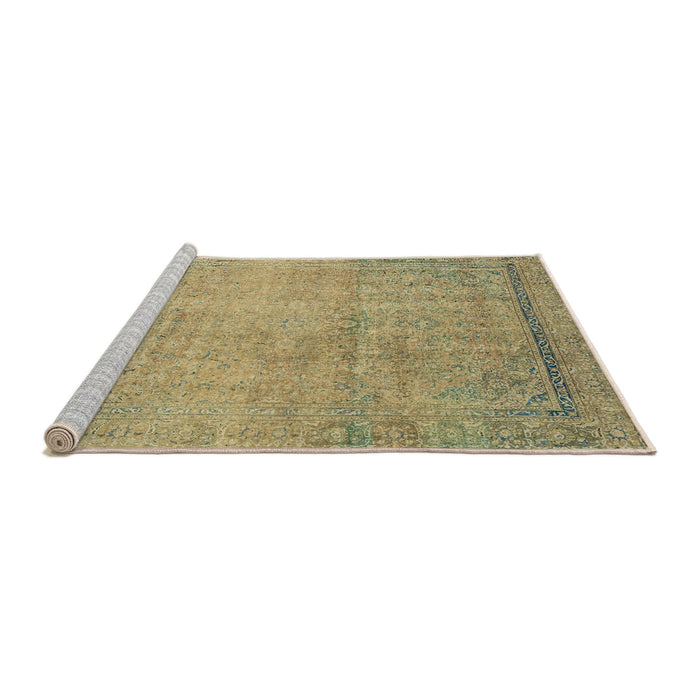 Sideview of Machine Washable Abstract Metallic Gold Rug, wshabs2585