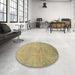 Round Machine Washable Abstract Metallic Gold Rug in a Office, wshabs2585