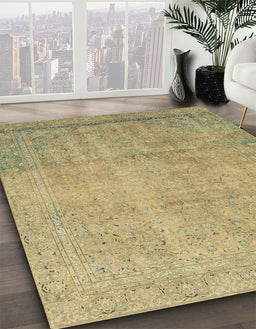 Machine Washable Abstract Metallic Gold Rug in a Family Room, wshabs2585