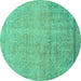 Round Abstract Turquoise Modern Rug, abs2585turq