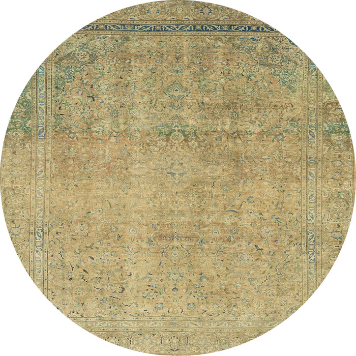 Round Abstract Metallic Gold Modern Rug, abs2585