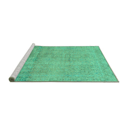Sideview of Machine Washable Abstract Turquoise Modern Area Rugs, wshabs2585turq