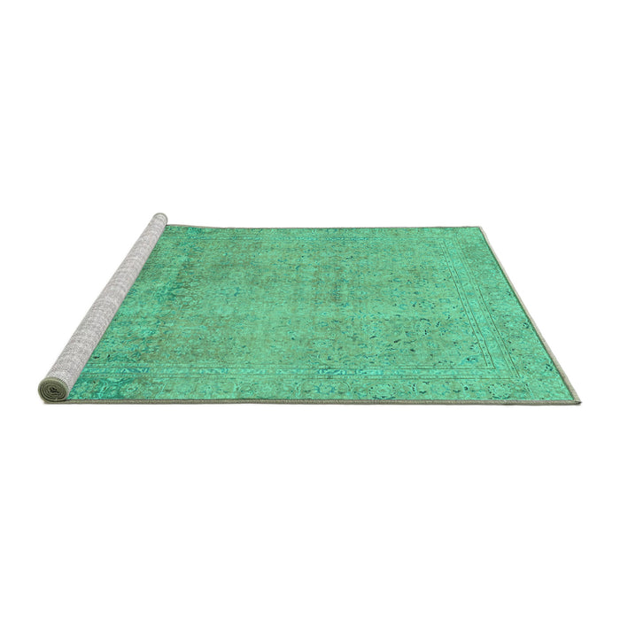 Sideview of Machine Washable Abstract Turquoise Modern Area Rugs, wshabs2585turq
