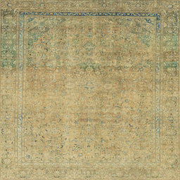 Square Machine Washable Abstract Metallic Gold Rug, wshabs2585