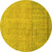 Round Abstract Yellow Modern Rug, abs2585yw