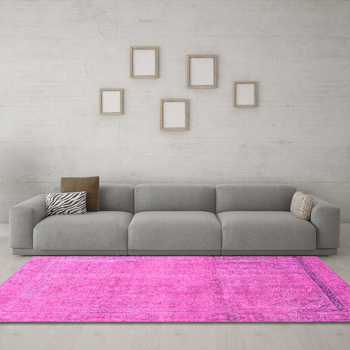 Machine Washable Abstract Pink Modern Rug in a Living Room, wshabs2585pnk