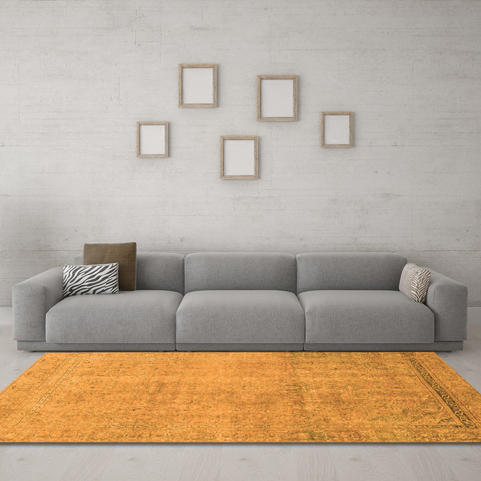 Machine Washable Abstract Orange Modern Area Rugs in a Living Room, wshabs2585org
