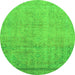 Round Machine Washable Abstract Green Modern Area Rugs, wshabs2585grn