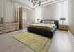 Abstract Metallic Gold Modern Rug in a Bedroom, abs2585