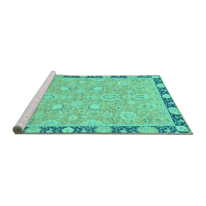 Sideview of Machine Washable Oriental Turquoise Traditional Area Rugs, wshabs2586turq