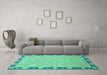 Machine Washable Oriental Turquoise Traditional Area Rugs in a Living Room,, wshabs2586turq