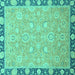Square Machine Washable Oriental Turquoise Traditional Area Rugs, wshabs2586turq
