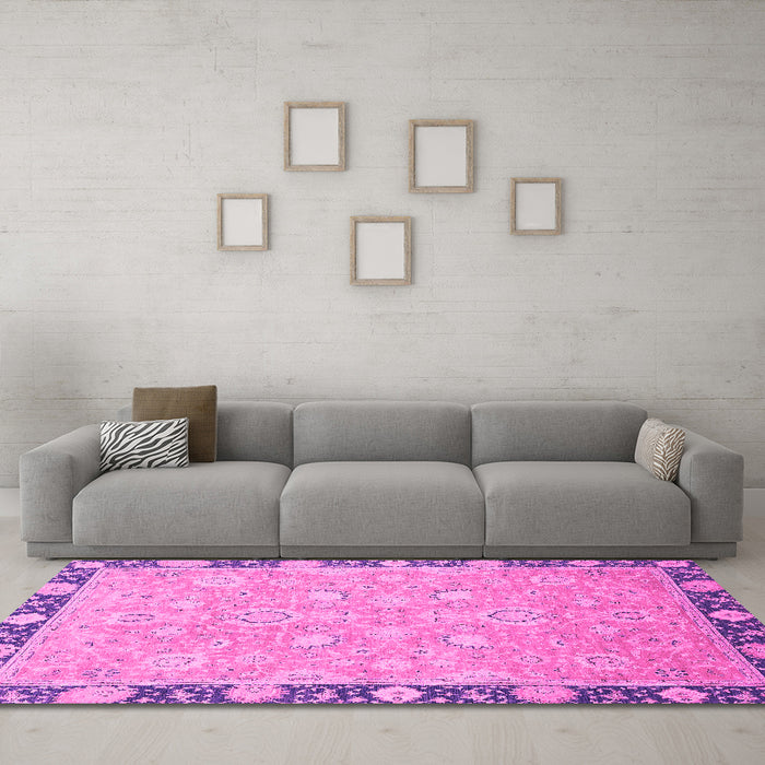Machine Washable Oriental Pink Traditional Rug in a Living Room, wshabs2586pnk