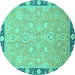 Round Oriental Turquoise Traditional Rug, abs2586turq