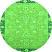 Round Machine Washable Oriental Green Traditional Area Rugs, wshabs2586grn