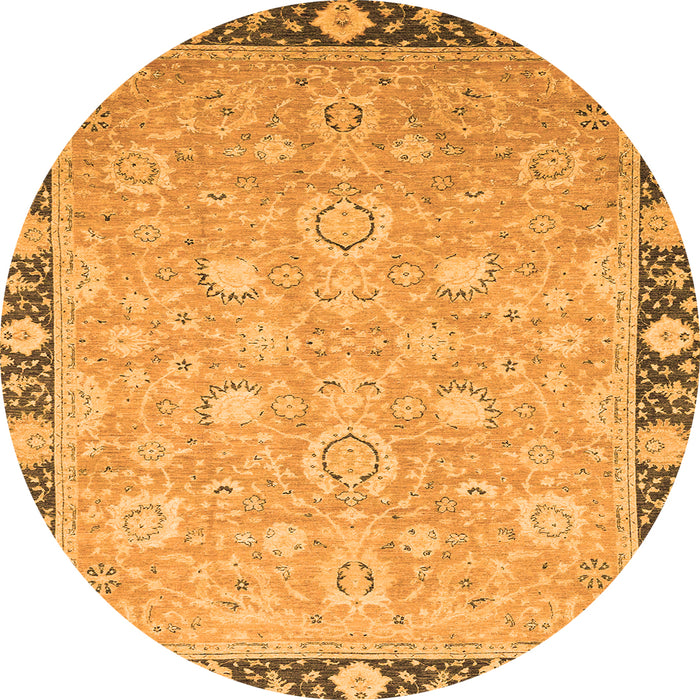 Round Machine Washable Oriental Orange Traditional Area Rugs, wshabs2586org