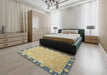 Abstract Dark Green Oriental Rug in a Bedroom, abs2586