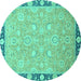Round Machine Washable Oriental Turquoise Traditional Area Rugs, wshabs2586turq