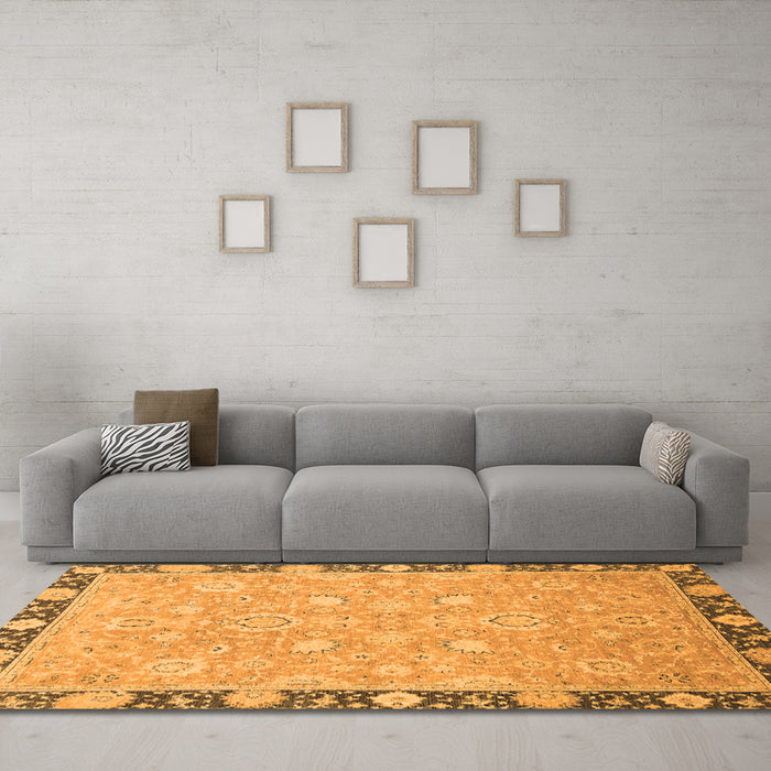 Machine Washable Oriental Orange Traditional Area Rugs in a Living Room, wshabs2586org