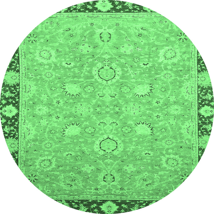 Round Machine Washable Oriental Emerald Green Traditional Area Rugs, wshabs2586emgrn