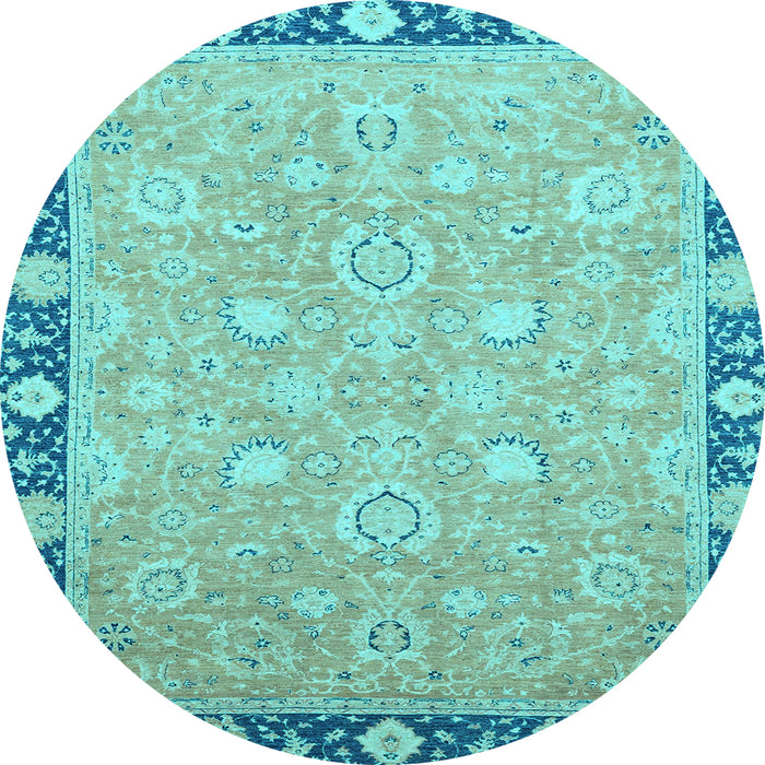 Round Oriental Light Blue Traditional Rug, abs2586lblu
