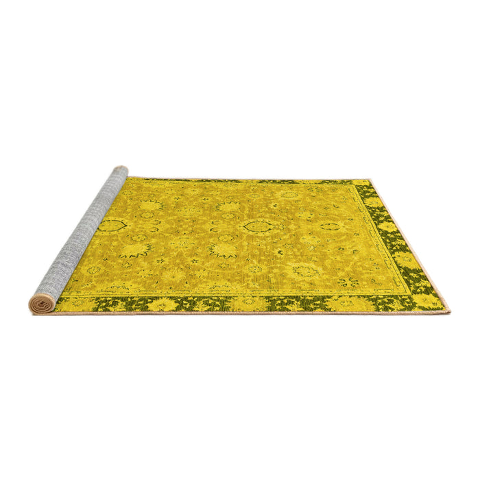 Sideview of Machine Washable Oriental Yellow Traditional Rug, wshabs2586yw