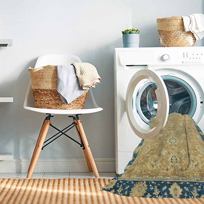 Machine Washable Abstract Dark Moccasin Green Rug in a Washing Machine, wshabs2586