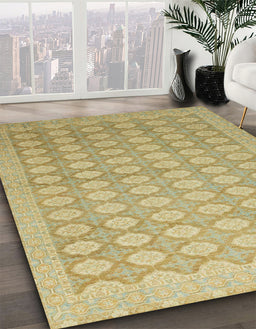 Abstract Caramel Brown Oriental Rug in Family Room, abs2587