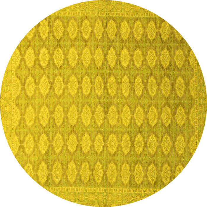 Round Machine Washable Oriental Yellow Traditional Rug, wshabs2587yw