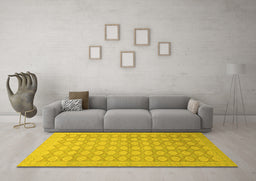 Machine Washable Oriental Yellow Traditional Rug in a Living Room, wshabs2587yw