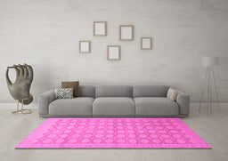 Machine Washable Oriental Pink Traditional Rug in a Living Room, wshabs2587pnk