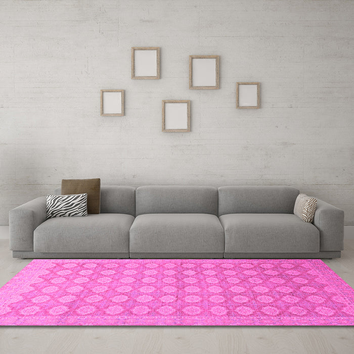 Machine Washable Oriental Pink Traditional Rug in a Living Room, wshabs2587pnk
