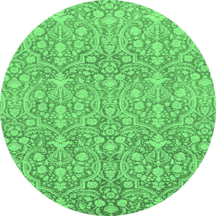 Round Machine Washable Abstract Emerald Green Modern Area Rugs, wshabs2588emgrn