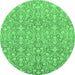 Round Machine Washable Abstract Emerald Green Modern Area Rugs, wshabs2588emgrn