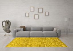 Machine Washable Abstract Yellow Modern Rug in a Living Room, wshabs2588yw
