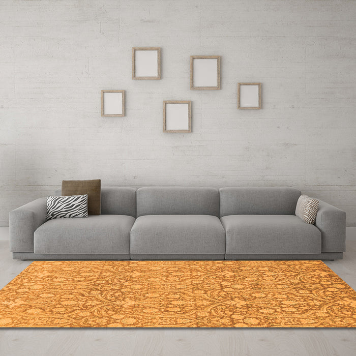Machine Washable Abstract Orange Modern Area Rugs in a Living Room, wshabs2588org