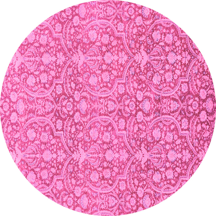 Round Machine Washable Abstract Pink Modern Rug, wshabs2588pnk