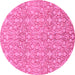 Round Machine Washable Abstract Pink Modern Rug, wshabs2588pnk