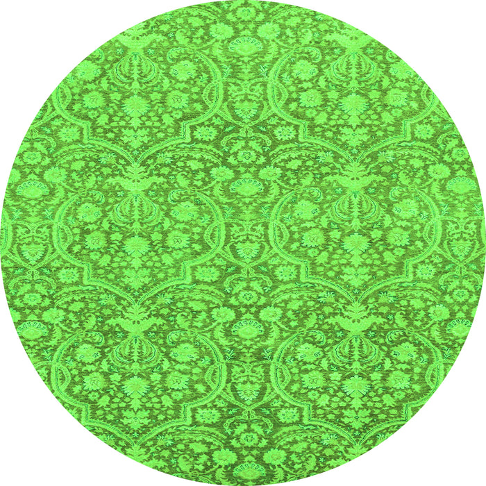 Round Machine Washable Abstract Green Modern Area Rugs, wshabs2588grn