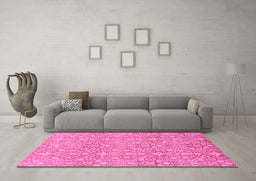 Machine Washable Abstract Pink Modern Rug in a Living Room, wshabs2588pnk