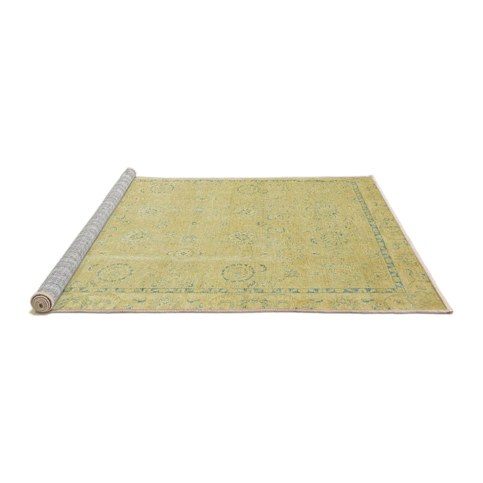 Sideview of Machine Washable Abstract Mustard Yellow Rug, wshabs2589