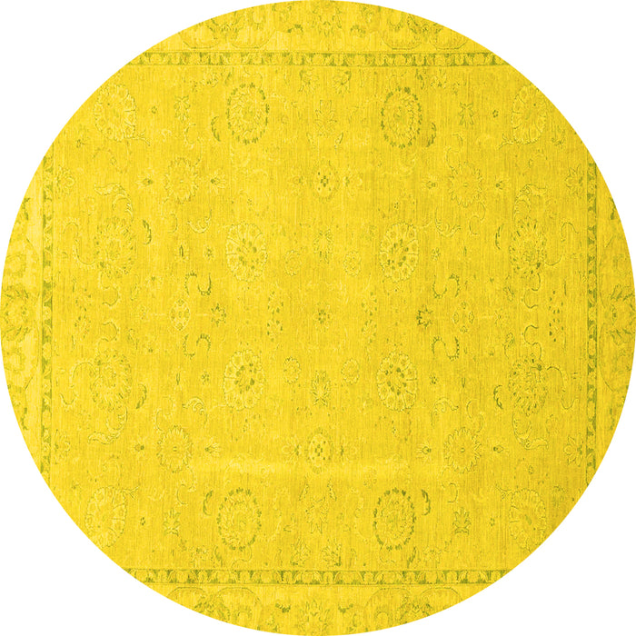 Round Abstract Yellow Modern Rug, abs2589yw