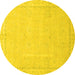 Round Abstract Yellow Modern Rug, abs2589yw