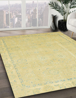 Machine Washable Abstract Mustard Yellow Rug in a Family Room, wshabs2589