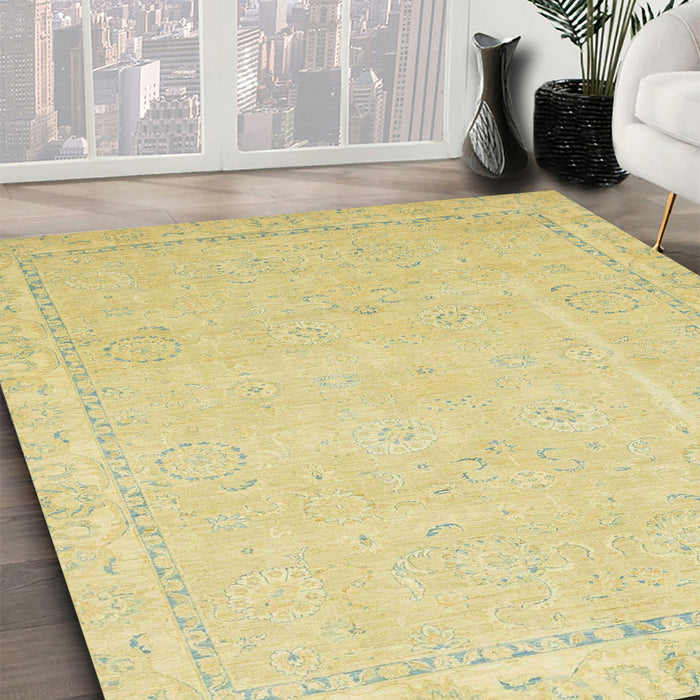Machine Washable Abstract Mustard Yellow Rug in a Family Room, wshabs2589
