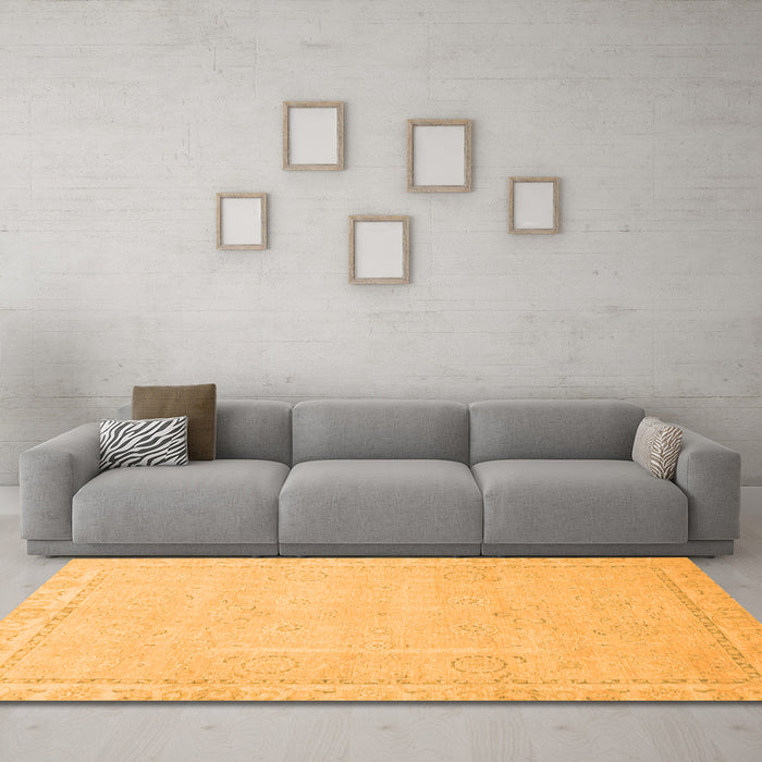 Machine Washable Abstract Orange Modern Area Rugs in a Living Room, wshabs2589org