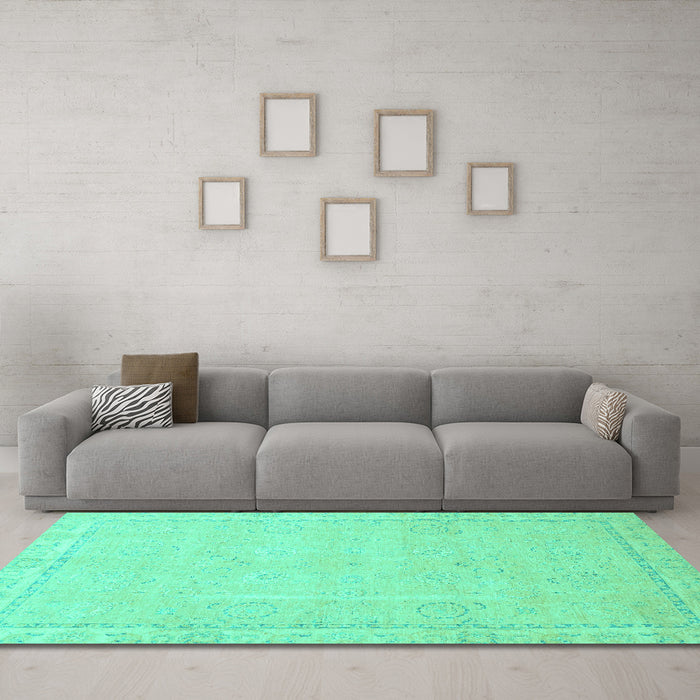Machine Washable Abstract Turquoise Modern Area Rugs in a Living Room,, wshabs2589turq